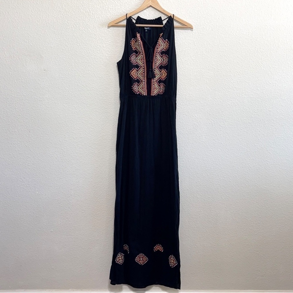 Madewell Black with Textile Stitch Kilim Dress